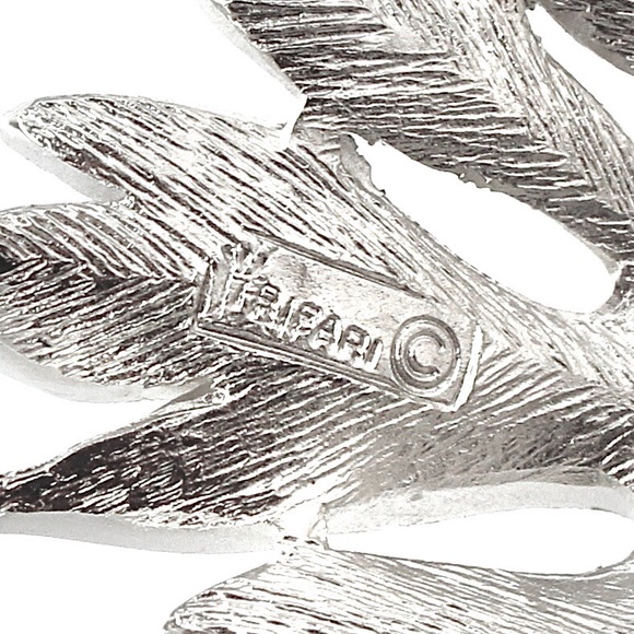 Vintage Crown Trifari Leaf Brooch Textured Silver Rhodium Plated Large Realistic - Picture 5 of 5